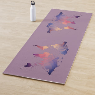Colorful world map with triangular patterns yoga mat