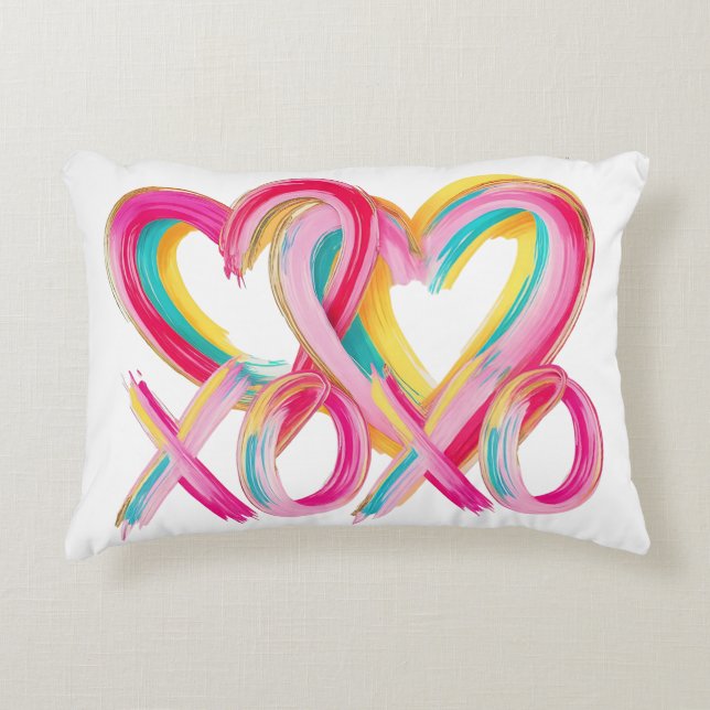 Colorful XOXO Heart Throw Pillow | Valentine’s Day (Front)