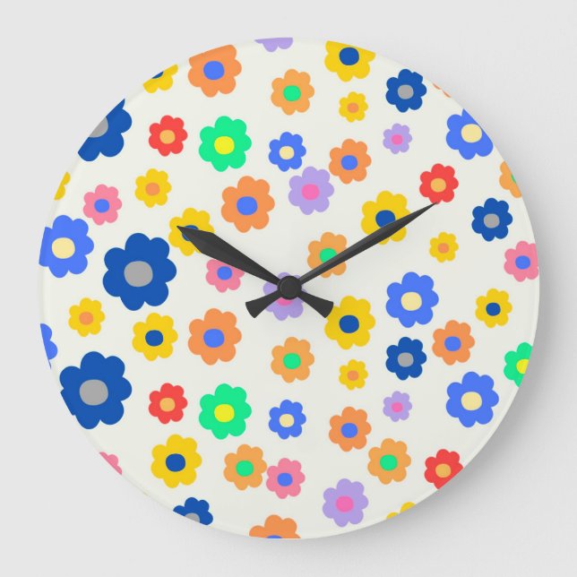 Colorful Y2K Small Flower Indie Pattern Large Clock (Front)