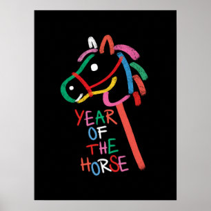 Colorful Year of the Horse Hand-Drawn Art Print