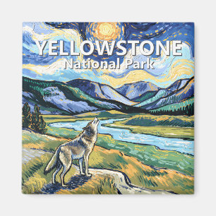 Colorful Yellowstone National Park Wolf Howling Magnet