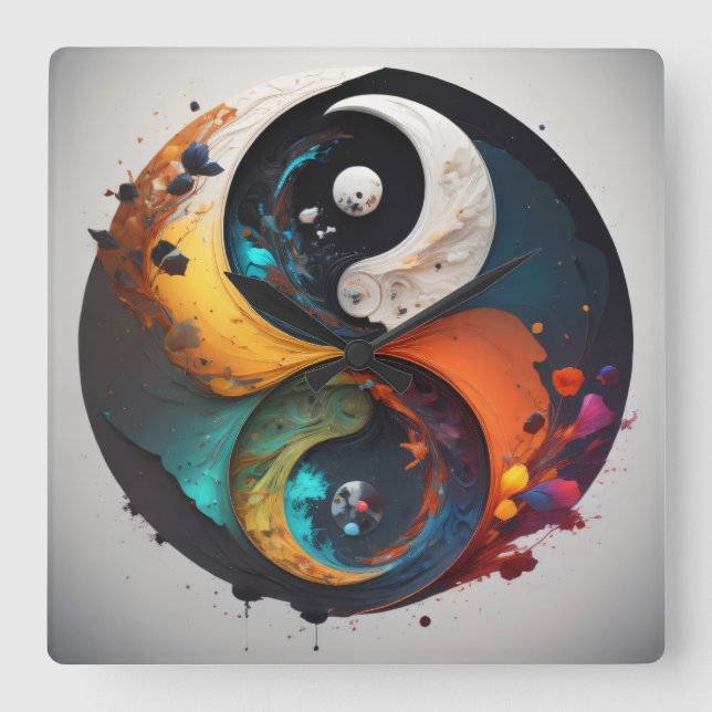Colorful Yin Yang  Square Wall Clock (Front)