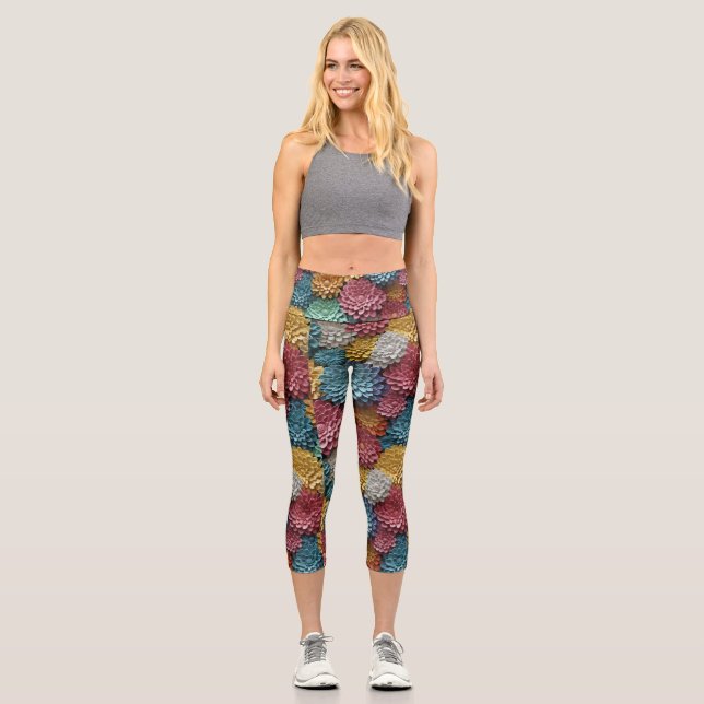 COLORFUL YOGA Floral Capri Leggings (Front)