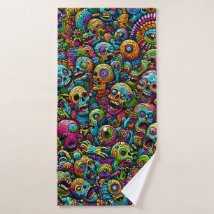 Colorful zombie cartoon patterns bath towel