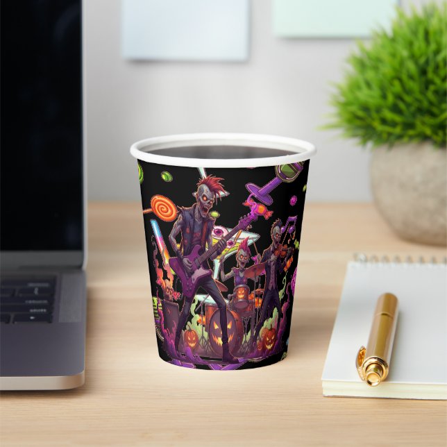Colorful Zombie Party Chaos For Halloween Paper Cups (Insitu)