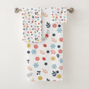 Colorfull Cute spring floral, watercolor pattern Bath Towel Set
