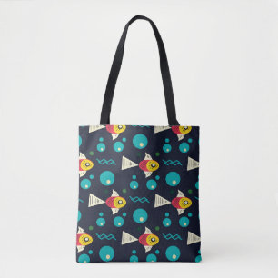 Colorfull Fish with waves in the sea. Geometry for Tote Bag
