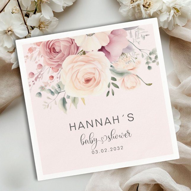 Colorfull Flowers, Baby Shower Napkin (Colorful Flowers, Baby Shower Napkins with your name and date.)