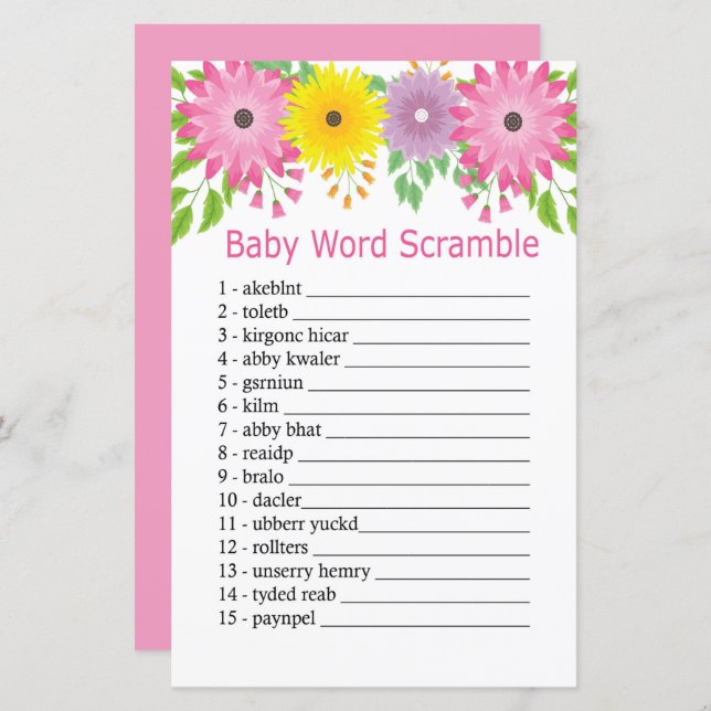 Colorfull flowers Baby word scramble game (Front/Back)