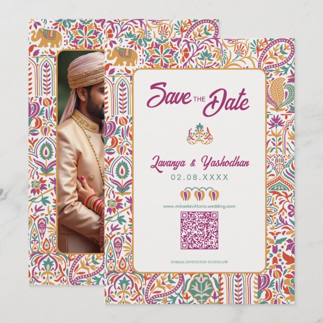 Colorfull Indian Style Photo Save The Date Invitation (Front/Back)