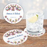 COLORFULL OTOMI MEXICAN ROUND PAPER COASTER<br><div class="desc">Beautiful Wedding's Mexican Otomi patterns,  cute flowers and birds,  colorfull</div>