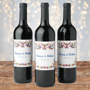 COLORFULL OTOMI MEXICAN WINE LABEL