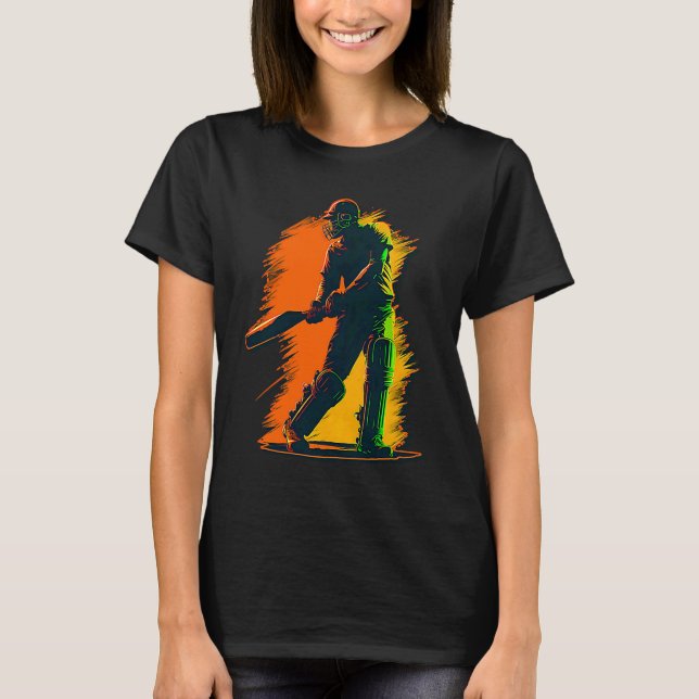Colorfull Player Bat Helmet Cricket Player T-Shirt (Front)