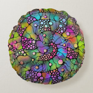 Colorfully Dots Spirals Hand Painting 1 Round Cushion