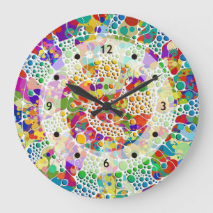 Colorfully Dots Spirals Hand Painting 2 Large Clock