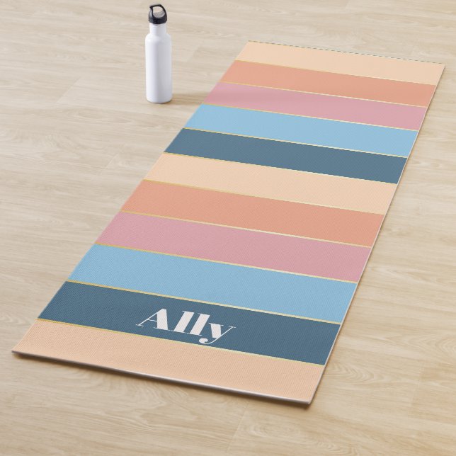 ColorfulPeach Blue Personalised Colour Stripes Yoga Mat (In Situ)