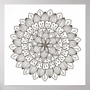 Coloring Page Flower Power Mandala Poster