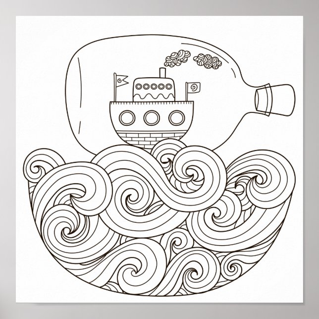 Coloring Page Ship in Bottle Poster (Front)