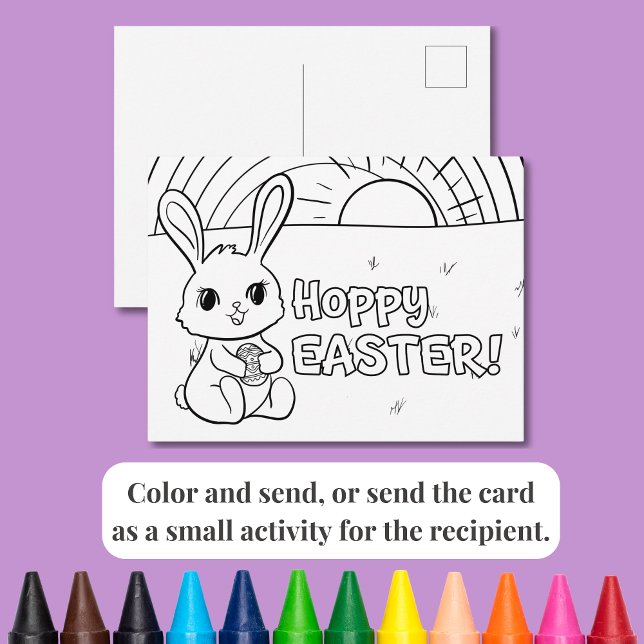 Coloring Postcard Hoppy Easter Bunny with Egg (A cute card for a kid or for a kid to send a loved one! Coloring makes it special and one of a kind.)