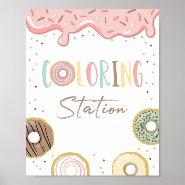 Coloring Station Donut Pink Girl Birthday Sign (Front)