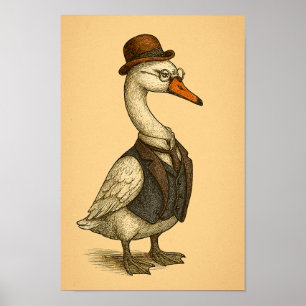 Colorized Goose with Glasses and Bowler Cap Poster