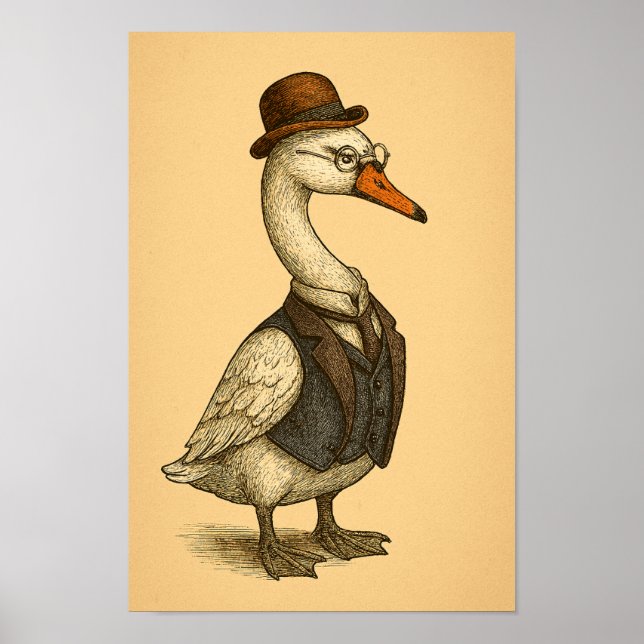 Colorized Goose with Glasses and Bowler Cap Poster (Front)