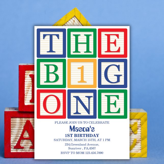 Colors Building Blocks The Big One 1st Birthday Invitation (Creator Uploaded)