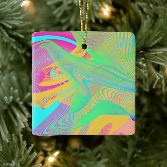 COLORS FLUO - Fractal Art - Ceramic Ornament (Tree)
