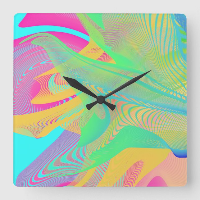 COLORS FLUO - Fractal Art - Square Wall Clock (Front)