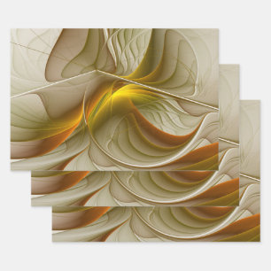 Colors of Precious Metals, Abstract Fractal Art Wrapping Paper Sheet