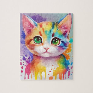 Colors Splash Watercolor Cat Jigsaw Puzzle