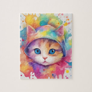 Colors Splash Watercolor Cat Jigsaw Puzzle