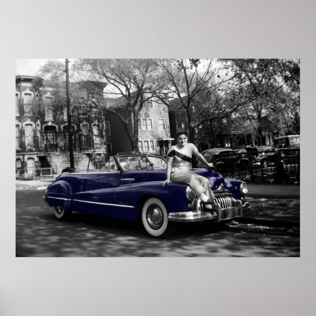 Colorsplash Woman 1950's Buick Roadmaster Car Auto Poster (Front)