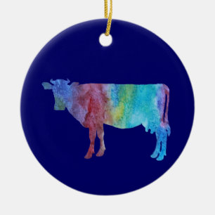 Colorwashed Cow Ceramic Tree Decoration