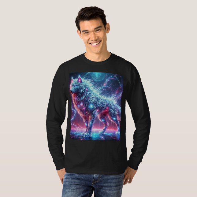Colossal Neon Crystal Wolf Masterpiece. T-Shirt (Front Full)
