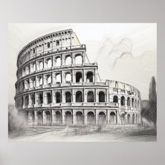 Colosseum ancient roman amphitheater in pencil ske poster