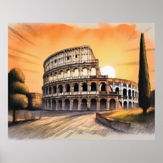 Colosseum in rome italy at sunset poster