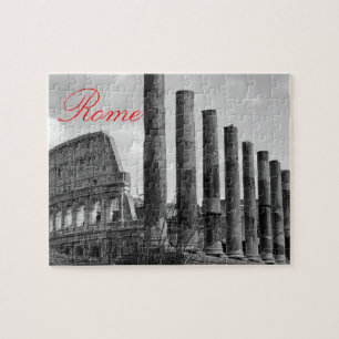 Colosseum Rome Italian Travel Photo Black & White Jigsaw Puzzle