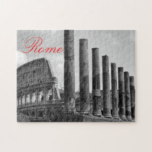 Colosseum Rome Italian Travel Photo Black & White Jigsaw Puzzle