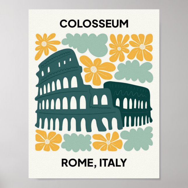 Colosseum Rome Italy abstract travel floral art Poster (Front)