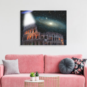 Colosseum Rome Italy Meets Space and UFO Canvas Print
