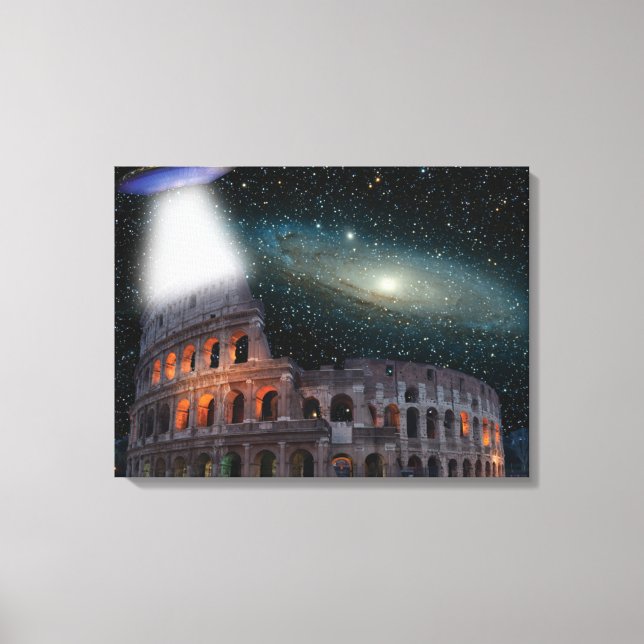 Colosseum Rome Italy Meets Space and UFO Canvas Print (Front)