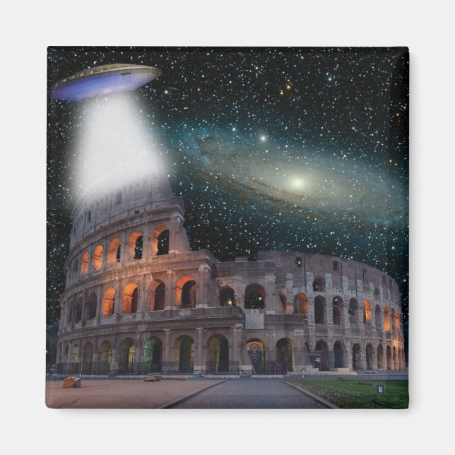 Colosseum Rome Italy Meets Space and UFO Magnet (Front)
