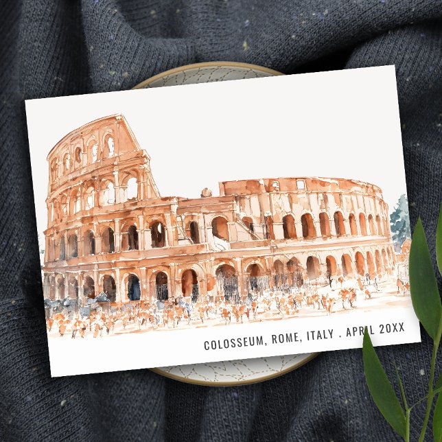 Colosseum Rome Italy Watercolor Italian Travel Postcard (Creator Uploaded)