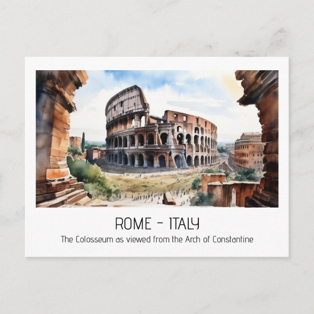 Colosseum watercolor arch Constantine Rome curio Postcard (Front)