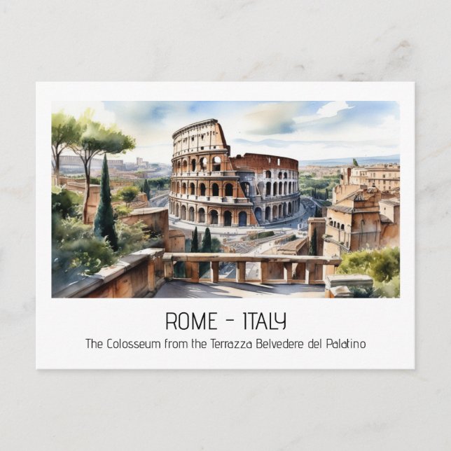 Colosseum watercolor Rome attraction tourist curio Postcard (Front)
