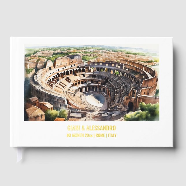 Colosseum watercolor Rome wedding destination DIY Guest Book (Front)