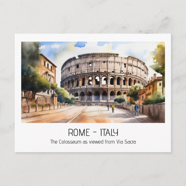 Colosseum watercolor Via Sacra Rome tourist Postcard (Front)
