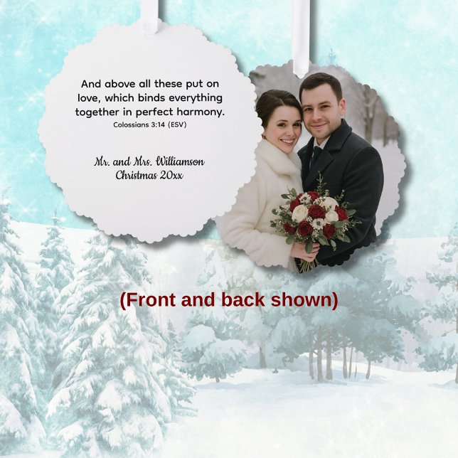 Colossians 3:14 Love and Harmony Bible Verse Tree Decoration Card (Colossians 3:14 Christmas Couple Ornament)