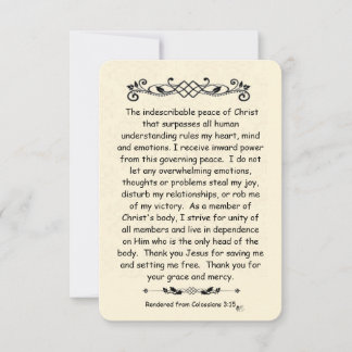 Colossians 3:15 Scripture note card vintage back